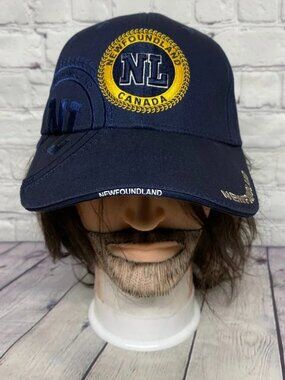 Baseball Hat Cap Strap Back Navy Blue Newfoundland Canada Yellow Embroidered NWT